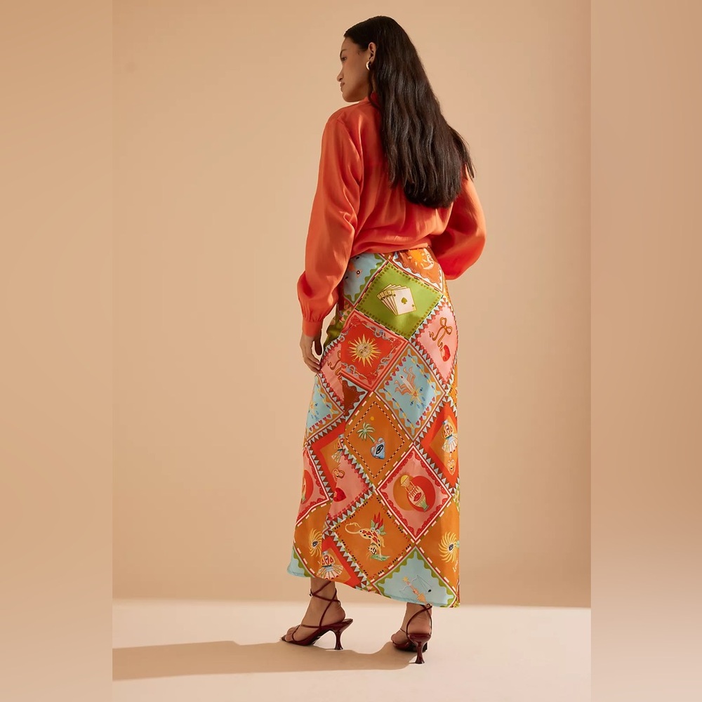 Never Fully Dressed Orange Patchwork Maxi Skirt - Picture 4 of 11